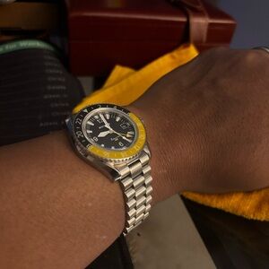 Borealis Estoril 300 GMT Black Dial Arabic Numbers Date Yellow Bezel Version A